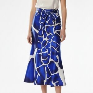 Venus Blue & White Giraffe Belted Mermaid Tafetta Maxi Skirt Size 8